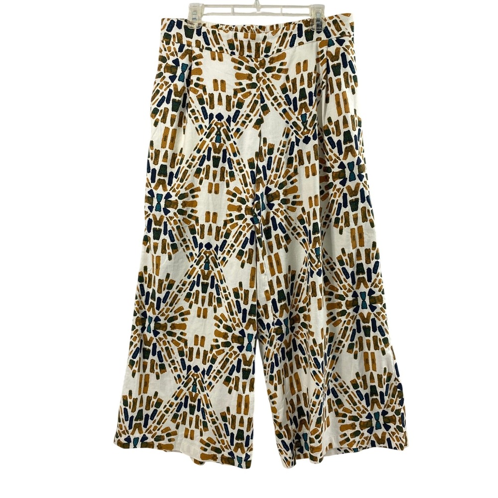 Free People Pants Women M Wide Leg High Rise Geometric Mosaic Print Boho Pants